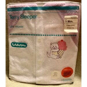 Vintage Toddletime JCPenney Terry Sleeper Cat Ice Cream White Purple 3 Mos NOS
